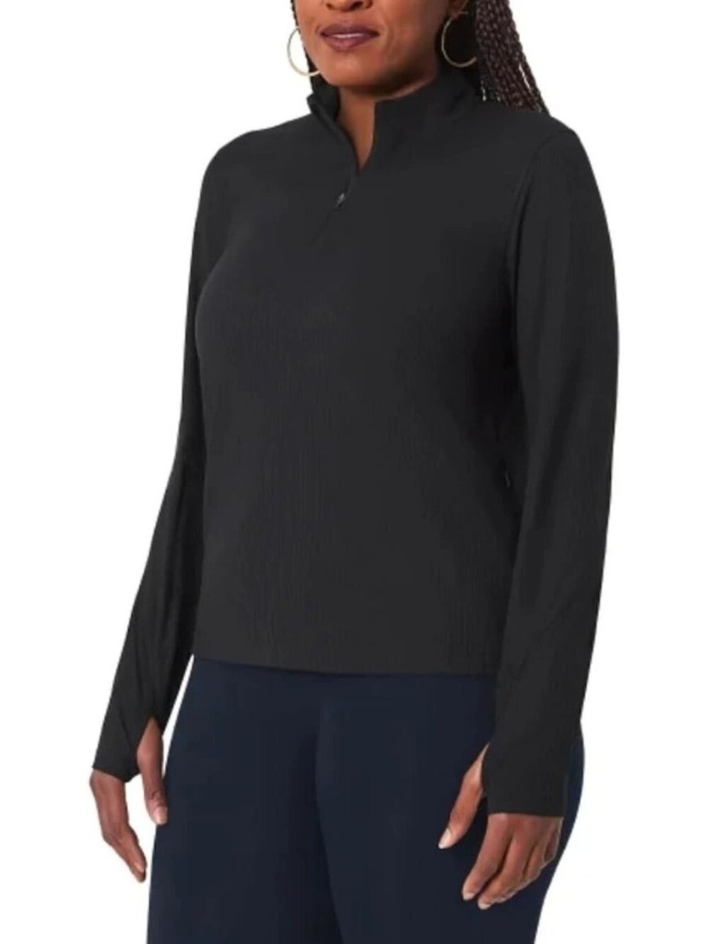 NWT Mondetta  Women's XL Black Active Ribbed 1/4 Zip Polo Sweatshirt Ribbed